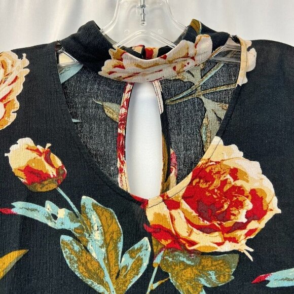 AUDREY 3+1 Womens Multicolor Floral Keyhole Neck Long Sleeve Tunic Blouse Sz S/M - Picture 4 of 9